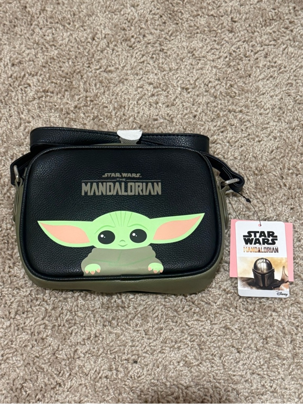 Danielle Nicole Black and Olive Green The Mandalorian Crossbody with Grogu